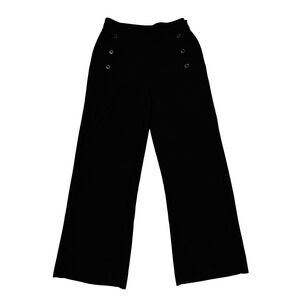 DKNY Wide Leg Trousers Womens 10 Black Excellent Sailor Button High Waist Pants